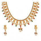 Women's Rose Gold Plated Alloy Necklace &amp; Earings Set (Green &amp; Red)