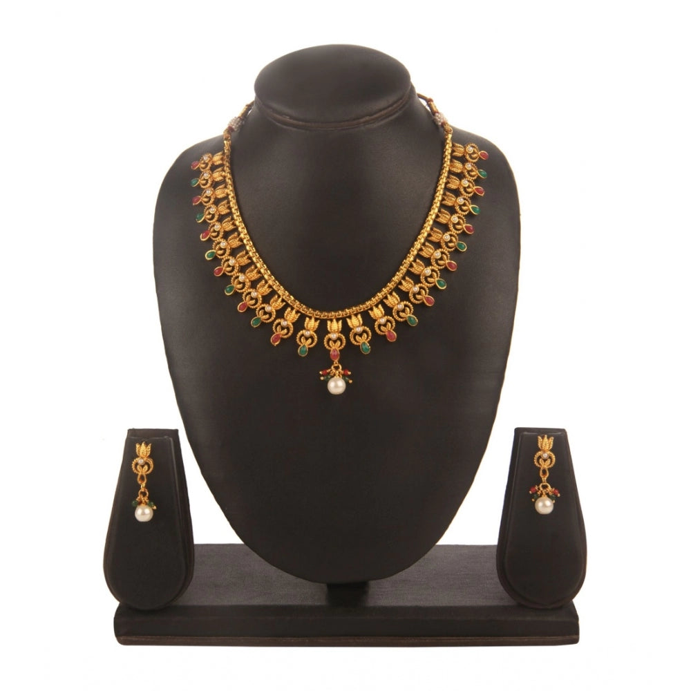 Women's Rose Gold Plated Alloy Necklace &amp; Earings Set (Green &amp; Red)