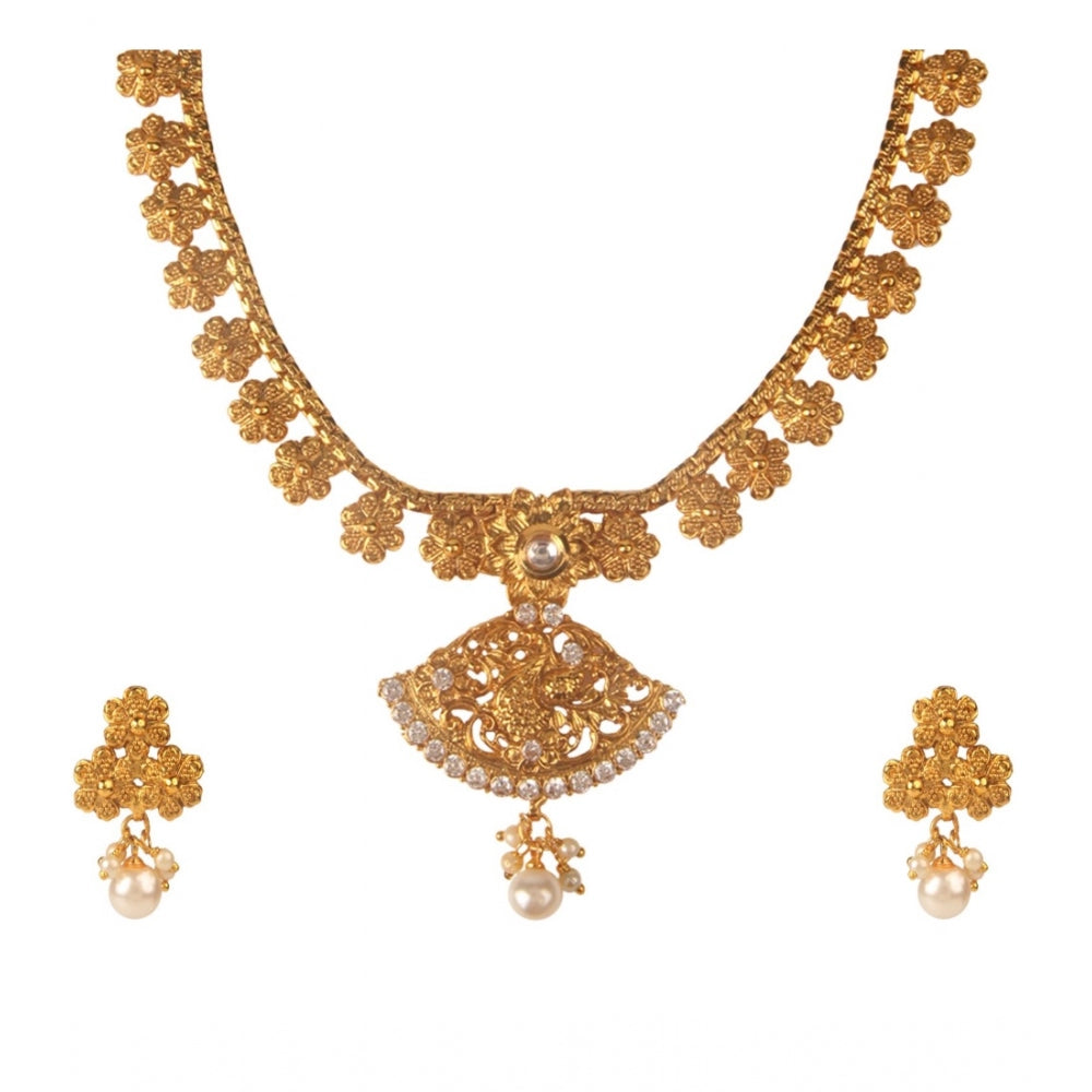 Women's Rose Gold Plated Alloy Necklace &amp; Earings Set (Gold)