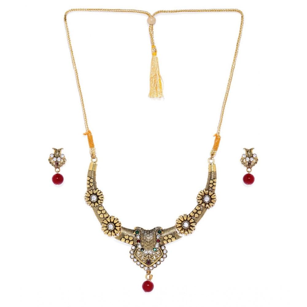 Women's Rose Gold Plated Alloy Necklace &amp; Earings Set (Multicolor)