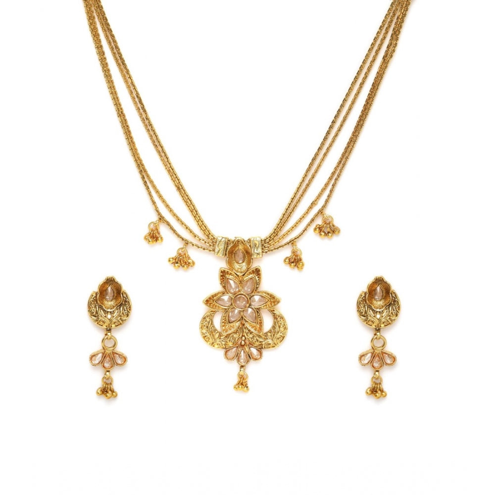 Women's Rose Gold Plated Alloy Necklace &amp; Earings Set (Gold)