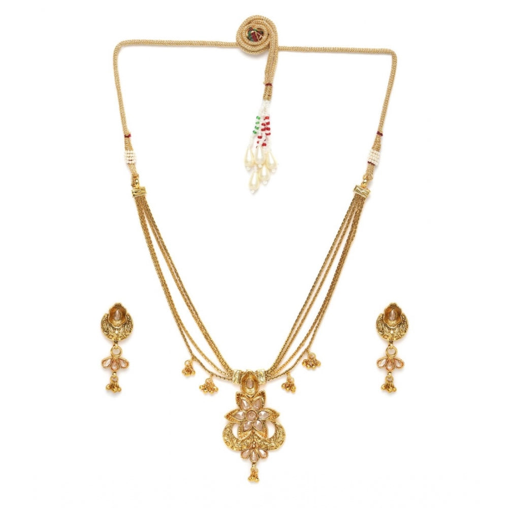 Women's Rose Gold Plated Alloy Necklace &amp; Earings Set (Gold)