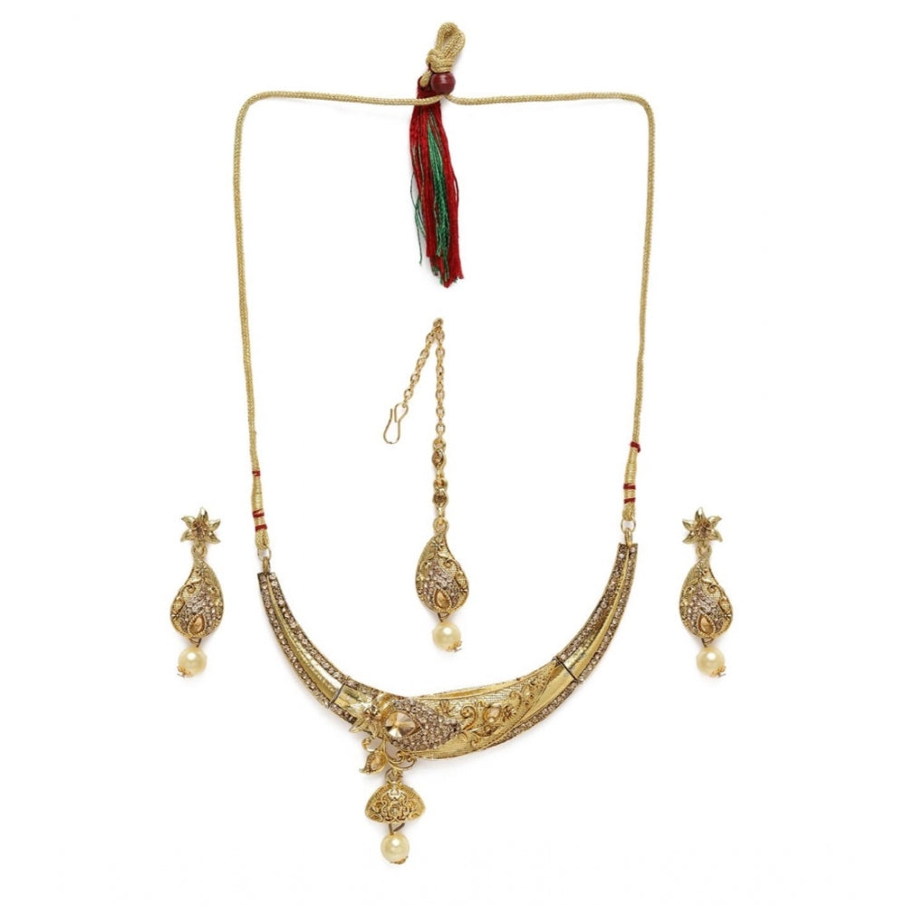 Women's Rose Gold Plated Alloy Necklace &amp; Earings Set (Gold)