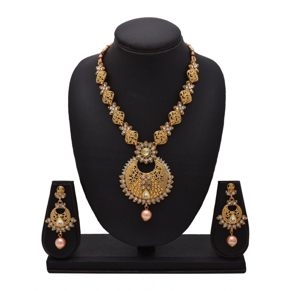 Women's Rose Gold Plated Alloy Necklace &amp; Earings Set (Gold)