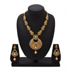 Women's Rose Gold Plated Alloy Necklace &amp; Earings Set (Gold)