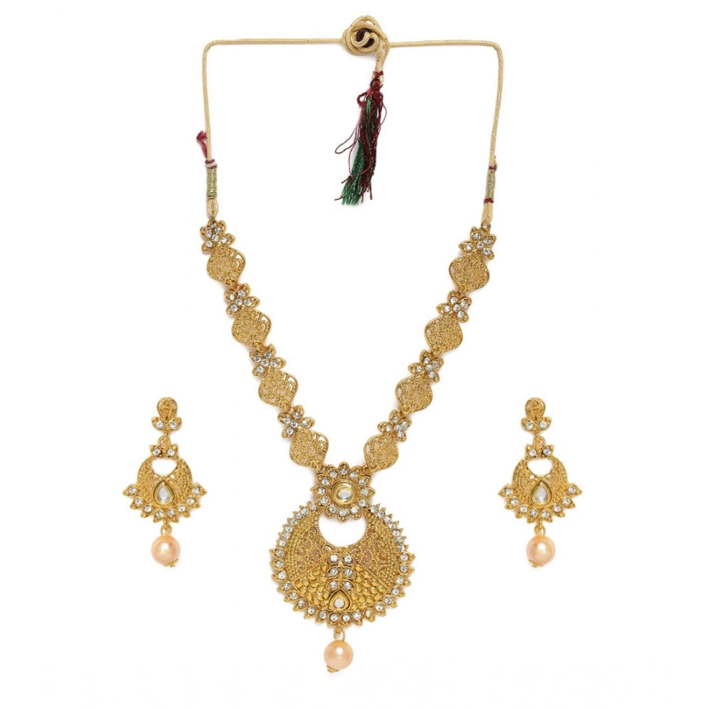 Women's Rose Gold Plated Alloy Necklace &amp; Earings Set (Gold)