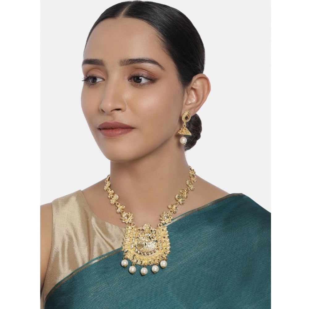 Women's Rose Gold Plated Alloy Necklace &amp; Earings Set (Gold)