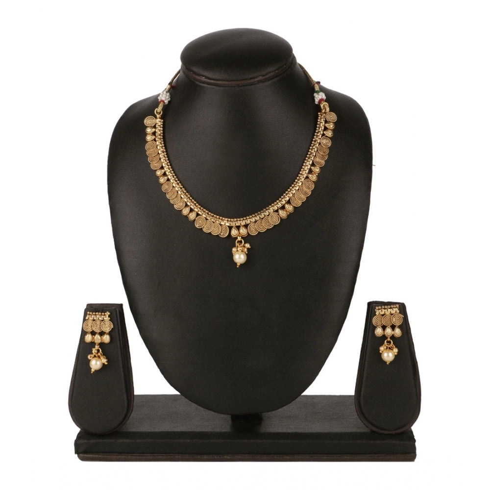 Women's Rose Gold Plated Alloy Necklace &amp; Earings Set (Gold)