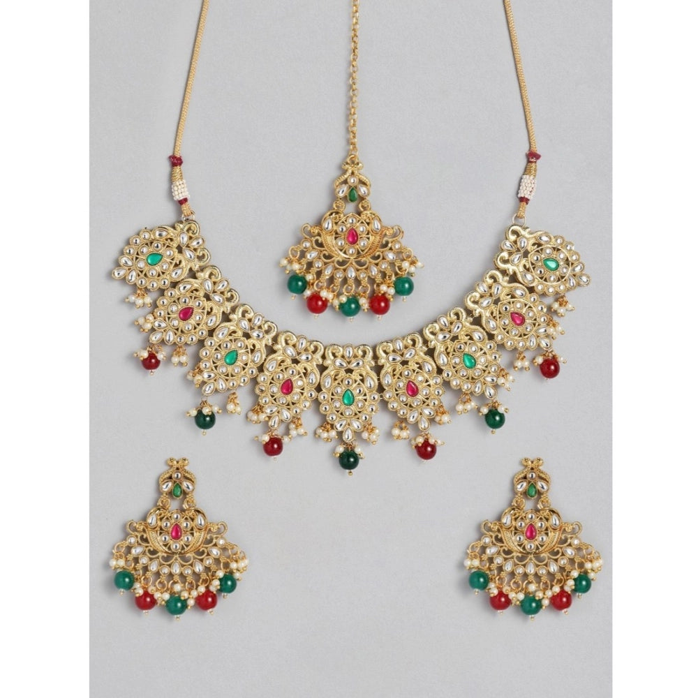 Women's Rose Gold Plated Alloy Necklace &amp; Earings Set (Light Green)