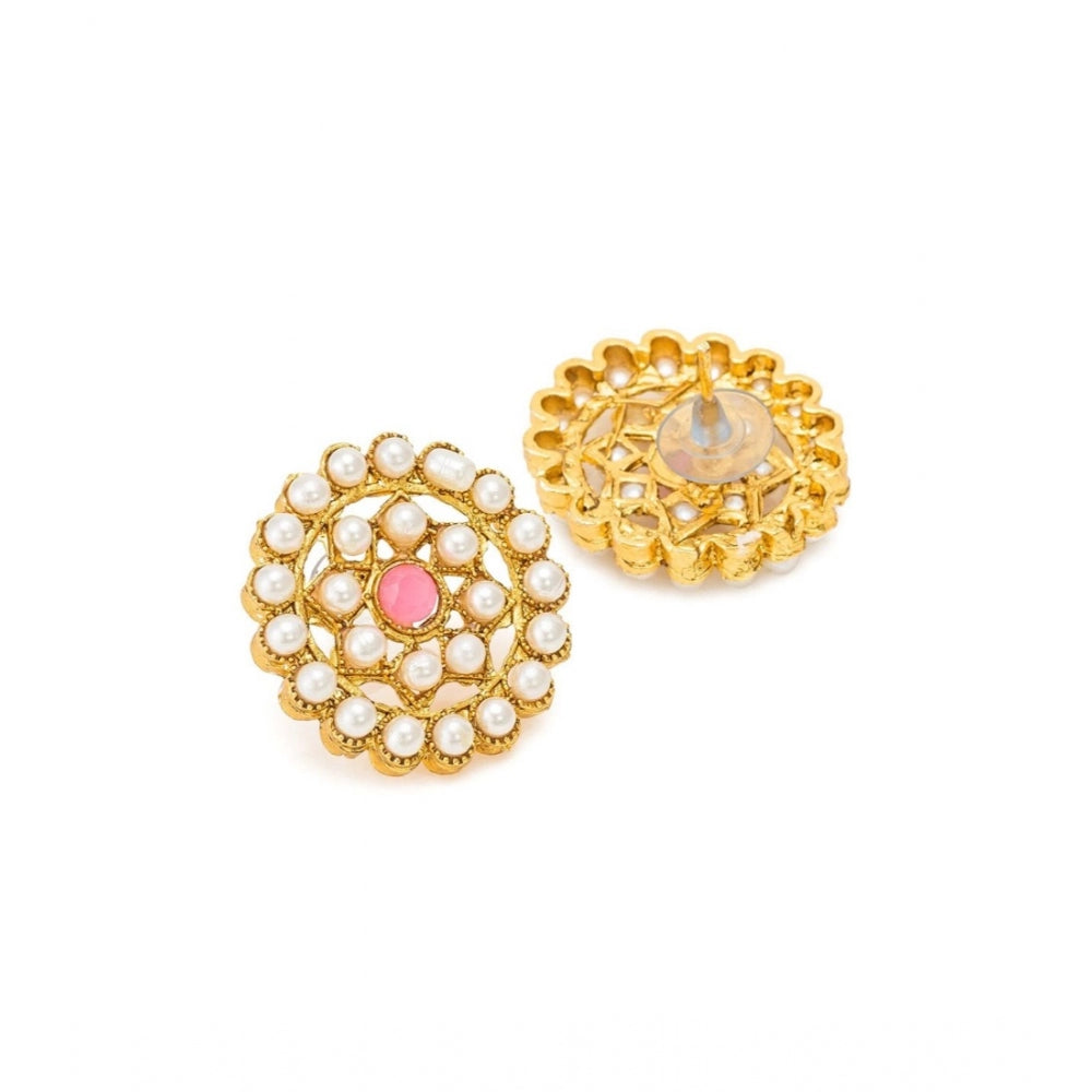 Women's Rose Gold Plated Alloy Necklace &amp; Earings Set (Pink)