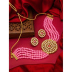 Women's Rose Gold Plated Alloy Necklace &amp; Earings Set (Pink)