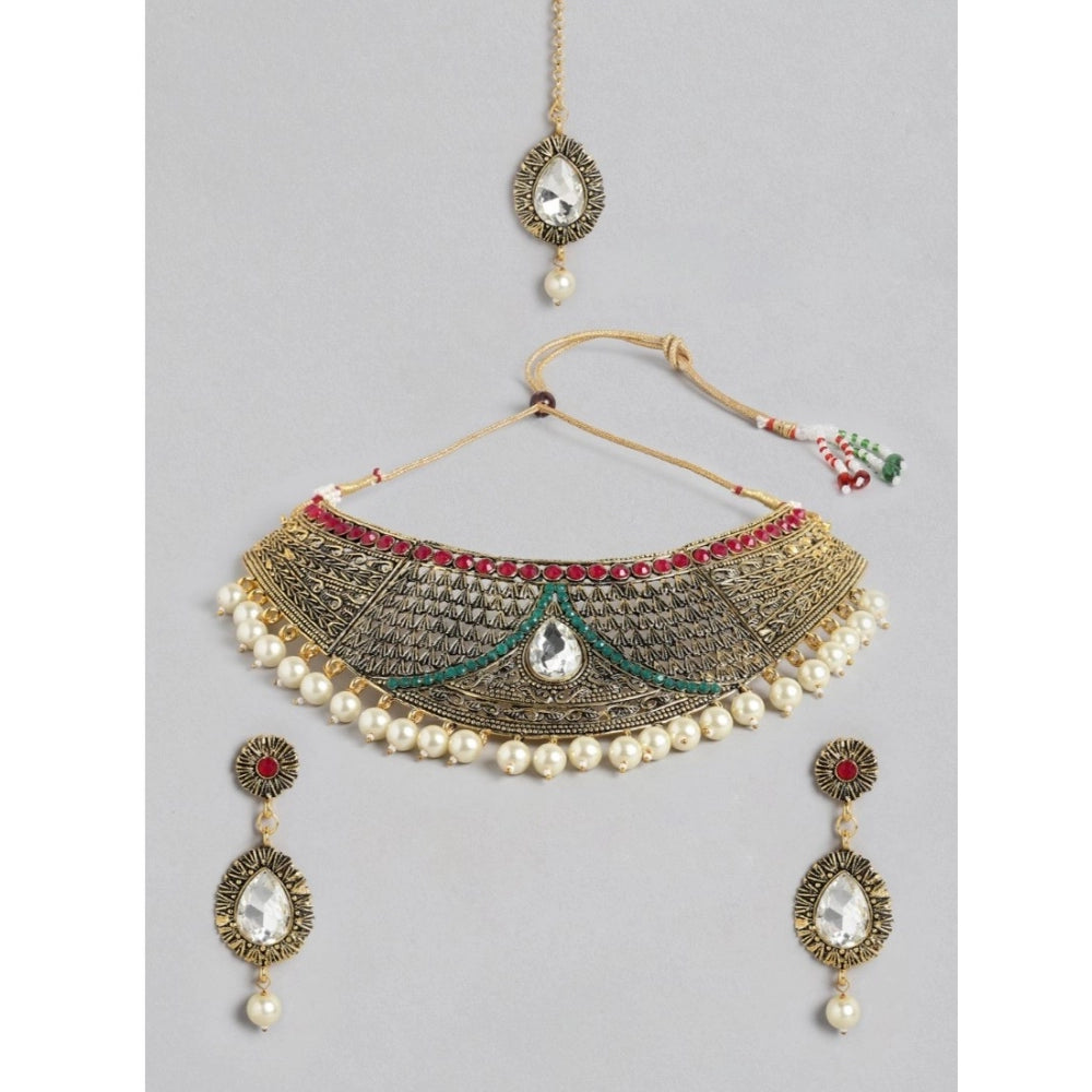 Women's Rose Gold Plated Alloy Necklace &amp; Earings Set (Multicolor)