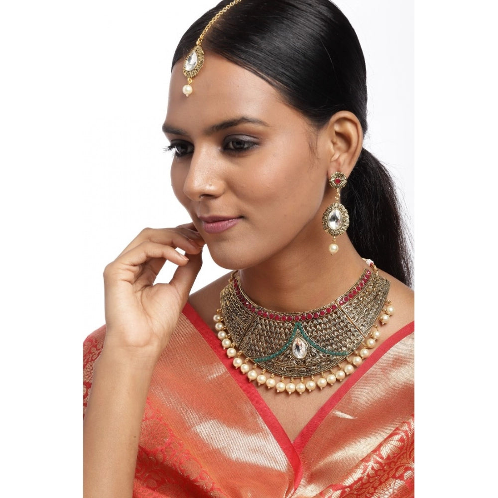Women's Rose Gold Plated Alloy Necklace &amp; Earings Set (Multicolor)