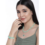 Women's Rose Gold Plated Brass Pendant Chain With Beaded Bracelet (Light Green)