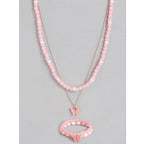 Women's Rose Gold Plated Brass Pendant Chain With Beaded Bracelet (Pink)