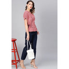 Women's Casual Short Sleeve Geometric Rayon Top (Red)