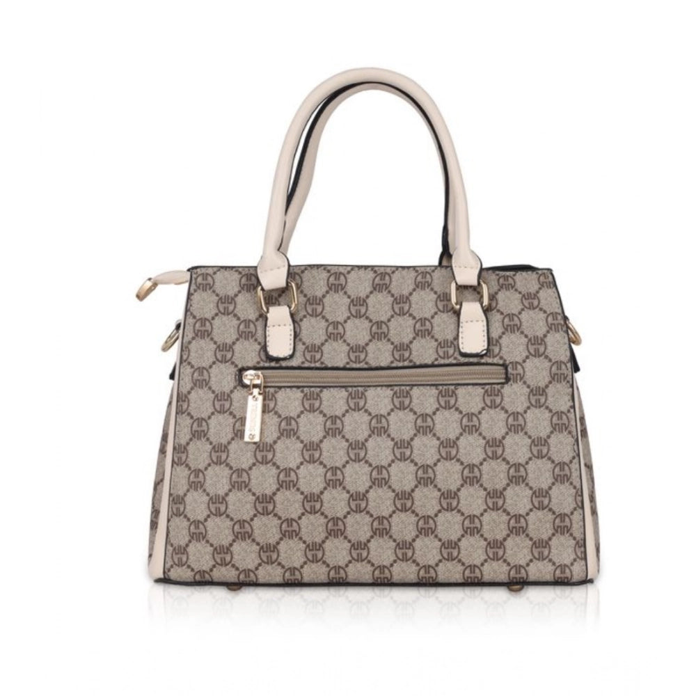 Women's Faux Leather Printed Handbag (Beige)