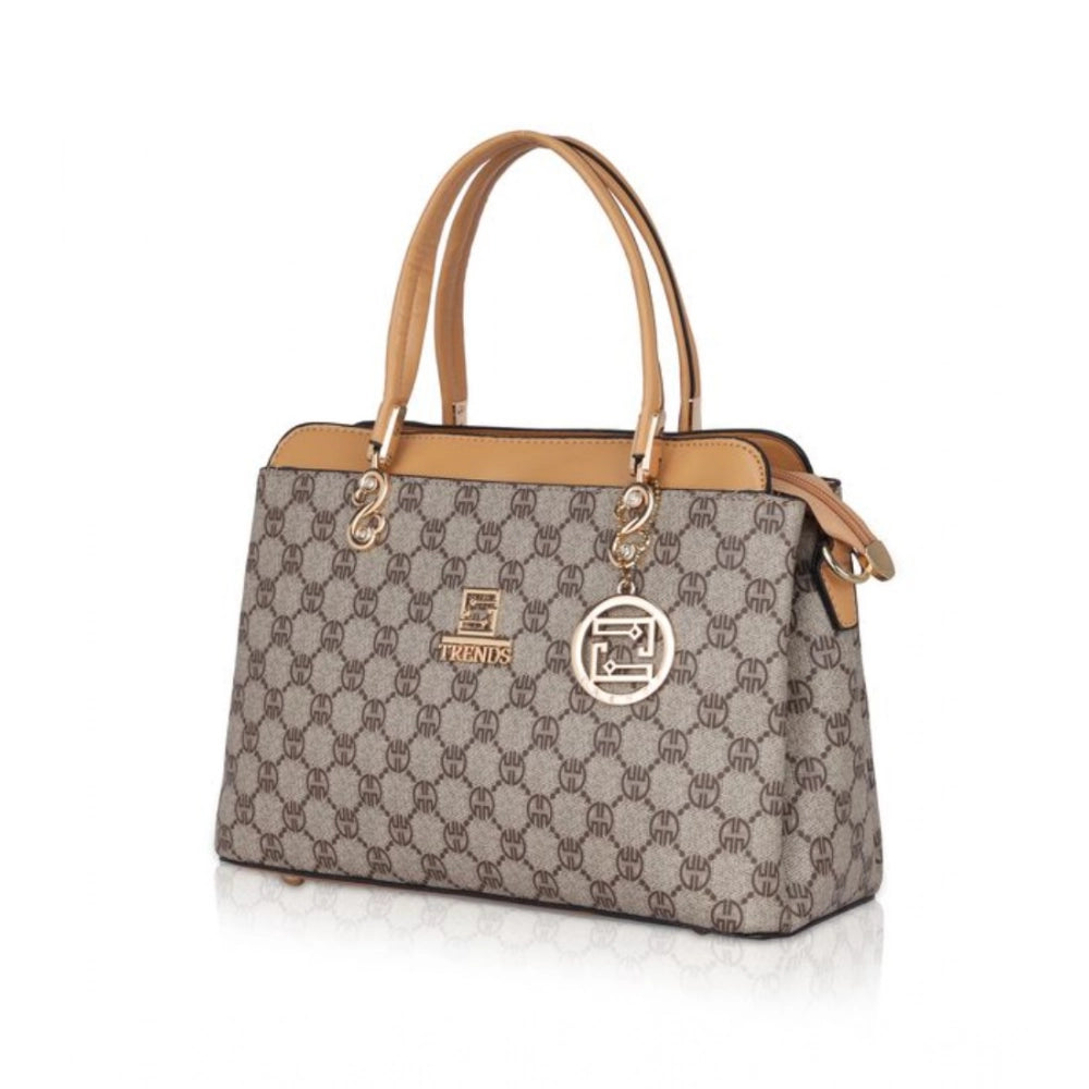 Women's Faux Leather Printed Handbag (Camel)