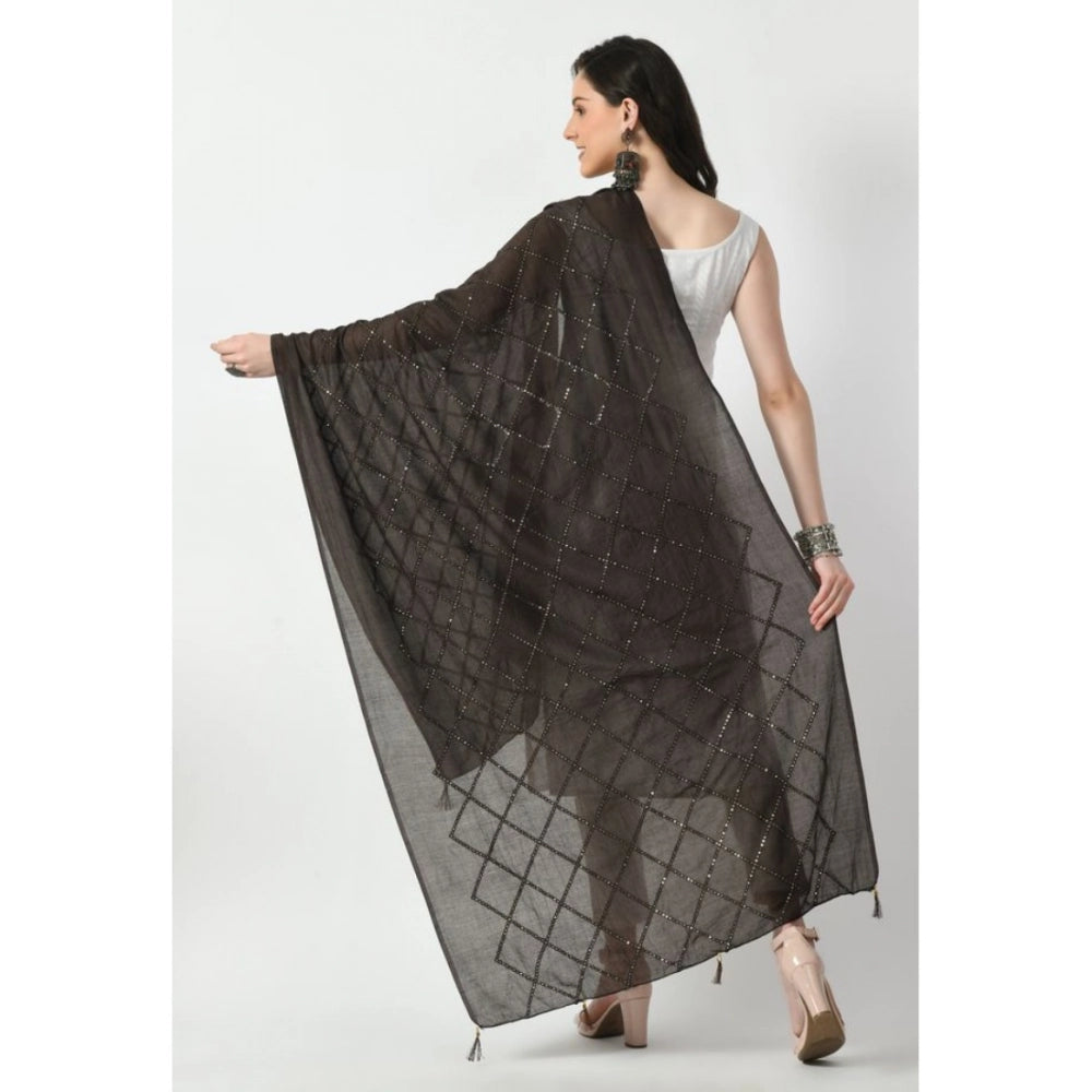 Women's Chanderi Self Design Dupatta (Dark Browm, Length: Free Size)