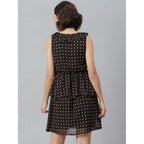 Women's Polyester Peplum Sleeveless Above Knee Dress (Black)