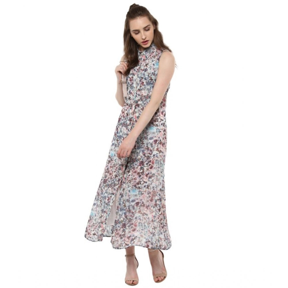 Women's Polyester Chiffon Printed Sleeveless Dress (Multicolor)