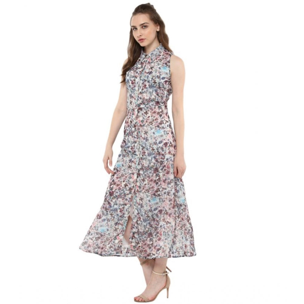 Women's Polyester Chiffon Printed Sleeveless Dress (Multicolor)