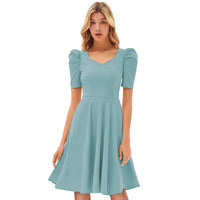 Women's Knitting stretchable Solid V Neck Cap Sleeve Dress (Pista)