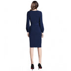 Women's Knitting stretchable Solid Round Neck Full Sleeve Dress (Blue)