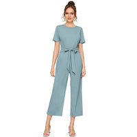 Women's Knitting stretchable Solid Round Neck Cap Sleeve Jumpsuit (Pista )