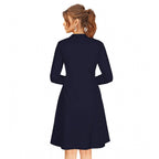 Women's Knitting stretchable Solid Round Neck Full Sleeve Dress (Blue)