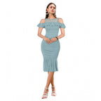 Women's Knitting stretchable Solid Round Neck Sleeveless Dress (Pista )
