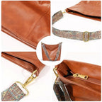 Women's PU Leather Medium Sling bag Zipper Handbag (Brown)