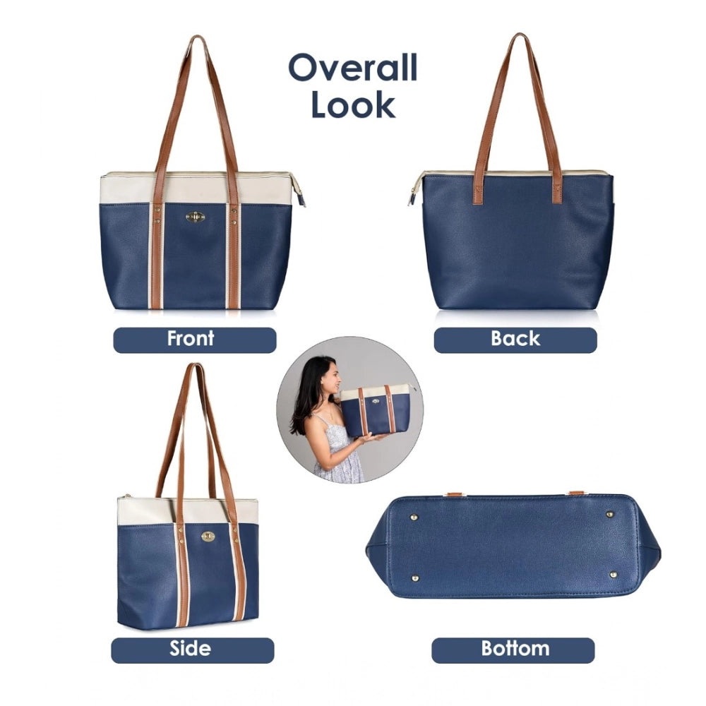 Women's Faux Leather Large Shoulder Zipper Handbag (Dark Blue)