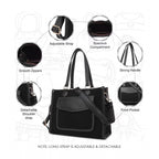 Women's Canvas Medium Top handle Satchel Zipper Handbag (Black)