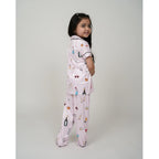Girl's Silk Bleand Printed Short Sleeve Night Suit Set (Light Pink)
