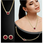 Women's Stainless Steel Red Color Golden Chain Western Combo Jewelry (Gold Plated)