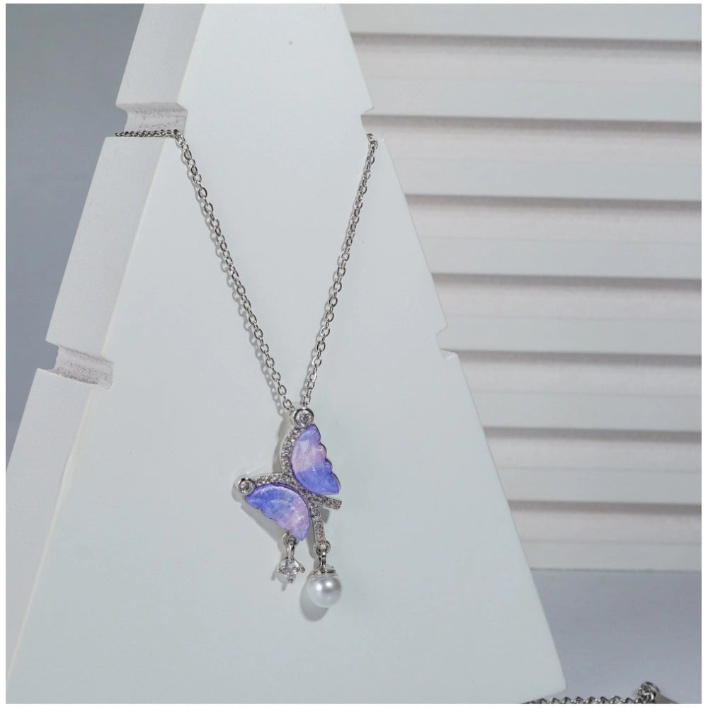 Women's Stainless Steel Butterfly Dailywear Pendent Delicate Chain (Silver Plated)