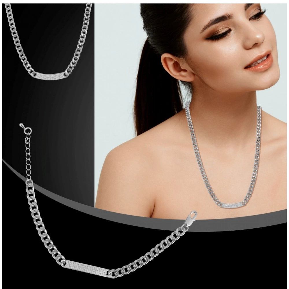 Women's Stainless Steel Silver Polish Hand Bracelet And Necklace (Silver Plated)
