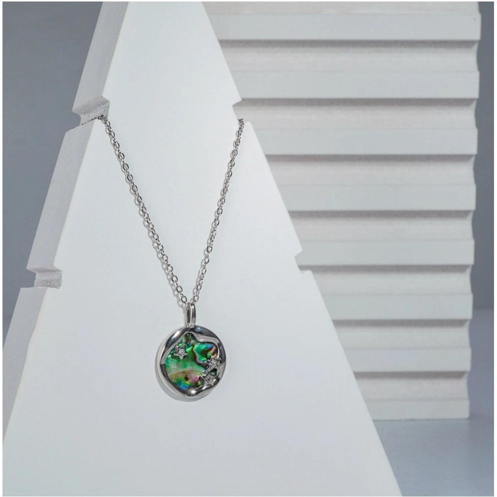 Women's Stainless Steel Galaxy Pendent Delicate Chain (Silver Plated)