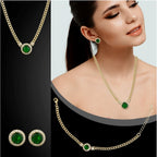 Women's Stainless Steel Green Color Golden Chain Western Combo Jewelry (Gold Plated)