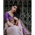 Women's Silk Printed Saree With Unstitched Blouse 5.5Mtr (Purple)