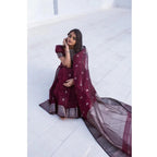 Women's Cotton  Printed Saree With Unstitched Blouse 5.5Mtr (Maroon)