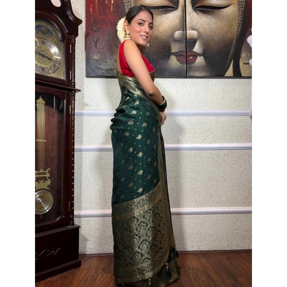 Women's Silk Printed Saree With Unstitched Blouse 5.5Mtr (Green)