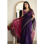 Women's Cotton  Printed Saree With Unstitched Blouse 5.5Mtr (Navy Blue)