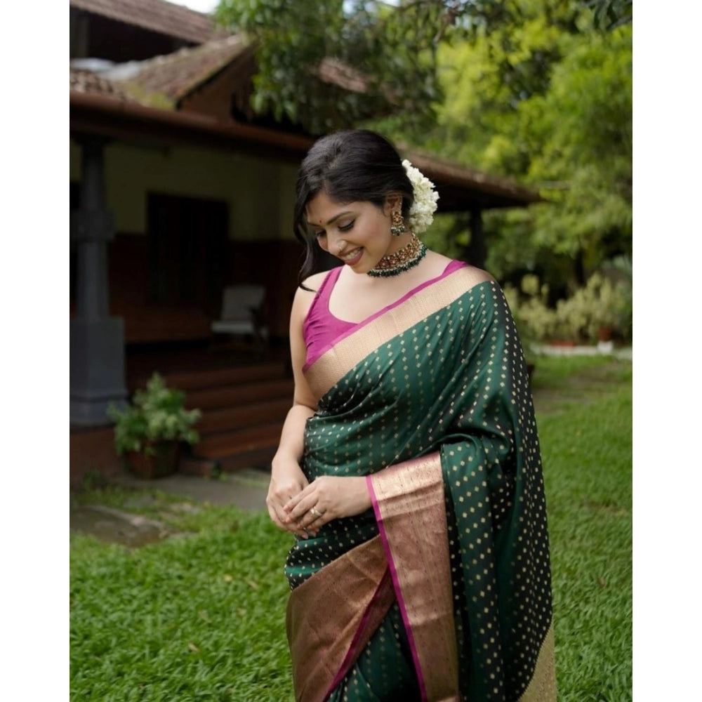 Women's Silk Printed Saree With Unstitched Blouse 5.5Mtr (Green)
