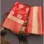 Women's Silk Printed Saree With Unstitched Blouse 5.5Mtr (White)