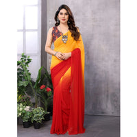 Women's Small Lace Georgette Solid Ready-to-Wear Saree With Unstitched Blouse 5.5 Mtr (Red-Orange)