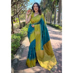 Women's Silk Printed Saree With Unstitched Blouse 5.5Mtr (Rama)