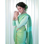 Women's Soft Lichi Silk Printed Saree With Unstitched Blouse 5.5Mtr (Light Green)