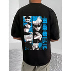 Men's Casual Cotton Blend Printed Round Neck Half Sleeve T-Shirt (Black)
